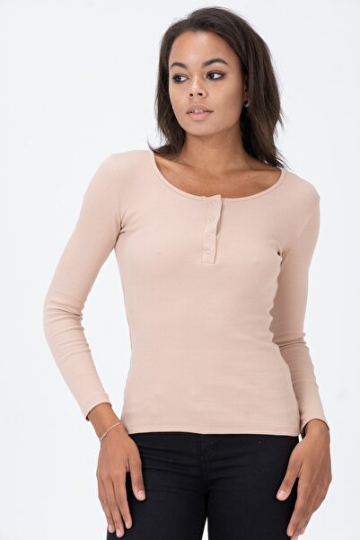 PUNKY CAT Жіноча блуза з довгими рукавами, з капюшоном, з застібкою на кнопках, кольору каменю