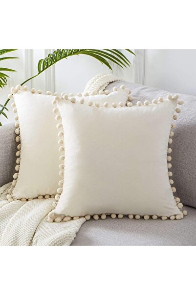 Bc Home Kahve Tonlar 4 Adet Ponponlu Kırlent Kılıfı Seti 4 Adet 43 X 43 Cm Kahverengi, Deve Tüyü, Bej, Krem