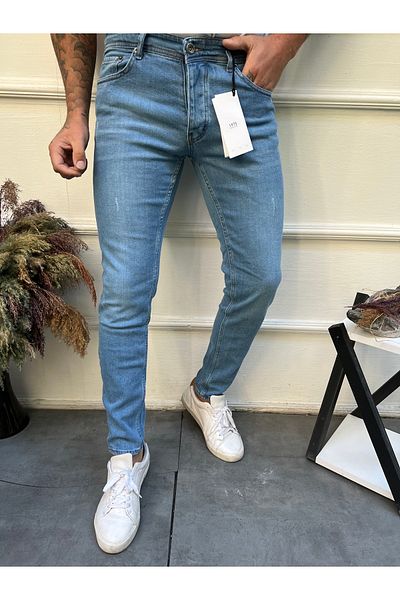 ENERJİN Ανδρικό τζιν Skinny Fit Lycra γαλάζιο με καρτελάκια