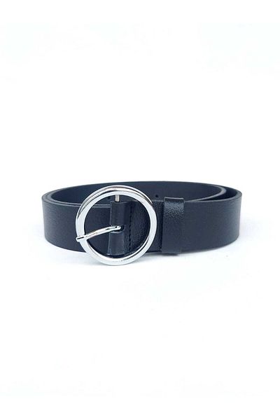 Kemerix 100% Genuine Leather Women's Black Belt with Silver Buckle