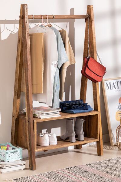 ŞafakMobilya Ahşap Koyu Ceviz Model Basic Askılık, Portmanto