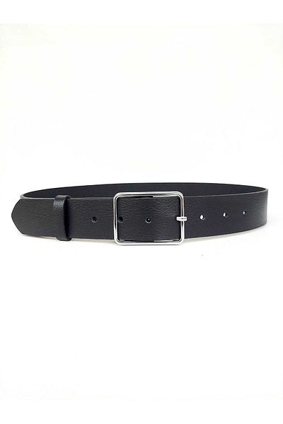 Kemerix 100% Genuine Leather Rectangular Buckle Women's Black Belt