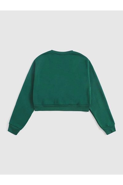 Mad&Calf Women's Crop Basic Crew Neck Sweatshirt