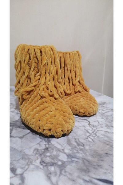 Genel Markalar Ev Botu Panduf Hardal Kadife Püsküllü El Örgüsü