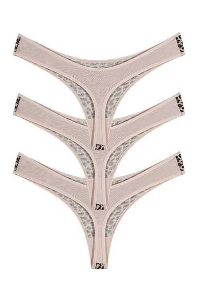 Perita.Life Women'S, Leopard Print, Cotton 3-Piece Thong, String