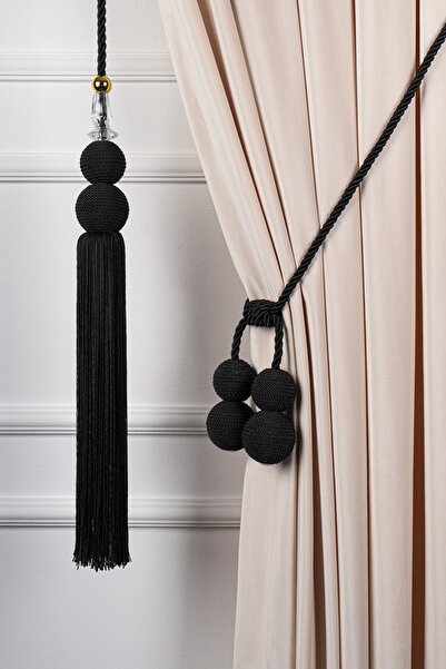 PerdeClick Siyah Renk Kuruvaze Braçol Set