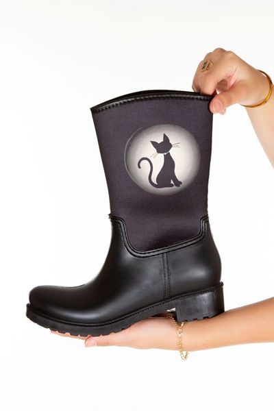Sea&Blue Cat Silhouette Printed Waterproof Short Women's Rain Boots