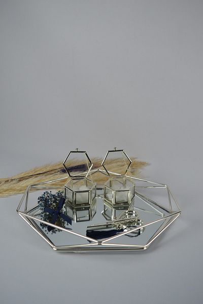 Basic Creation Ασημί Χρώμα Υπόσχεση Δίσκος αρραβώνων Εξαγωνικό Ρολό Σκούρο Μπλε Χρώμα Κορδέλα Ψαλίδι