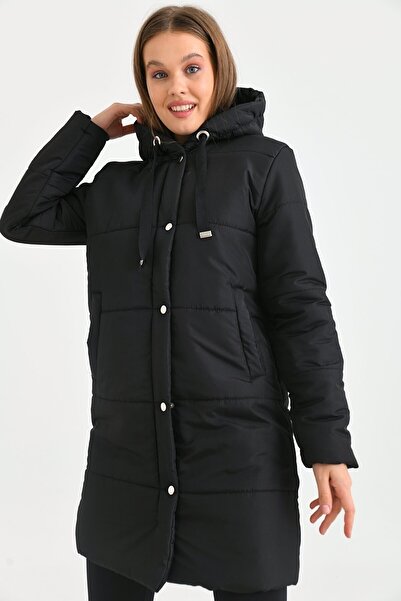 ECRİN MODA Palton matlasat pentru damă - cu glugă, fermoar și fermoar