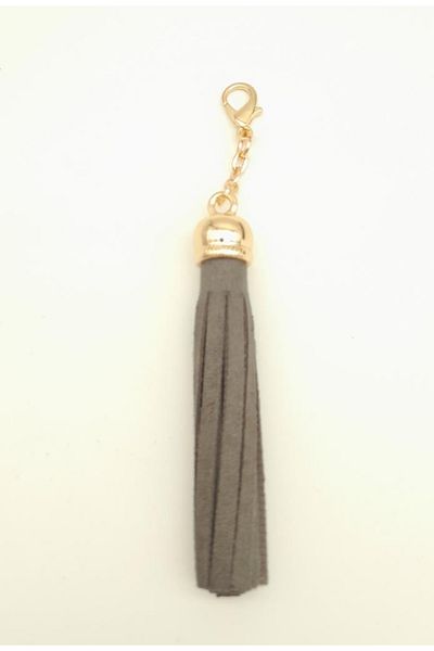 angel çanta aksesuar Suede Nubuck Leather Sleeve Tassel Grey με ελαφρύ χρυσό μέταλλο