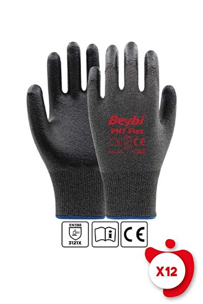 Beybi Pn7 Flex Siyah Likralı Ipten Örme Nitril Kaplı Iş Eldiveni 9 Beden 12 Çift