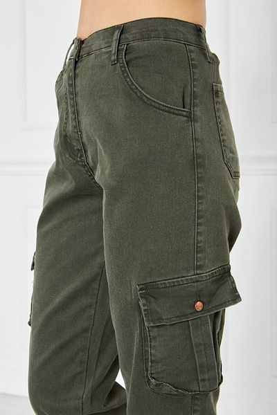 Tarz Cool Women's Khaki Jogger Leg Elastic Cargo Pocket Gabardine Women's Trousers Women's Cargo
