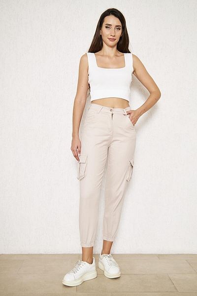Tarz Cool Γυναικείο μπεζ Jogger Leg Elastic Cargo Pocket Gabardine Γυναικείο παντελόνι Γυναικείο Cargo