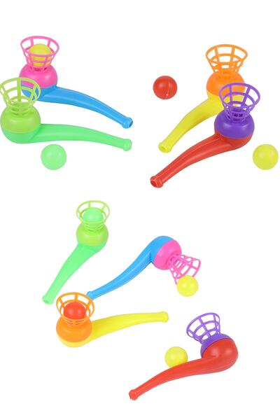 Toyaş 6 Adet Oyuncak Saksafon Popit Pipet Top Üfleme Oyunu Hediyelik Parti Eğ...