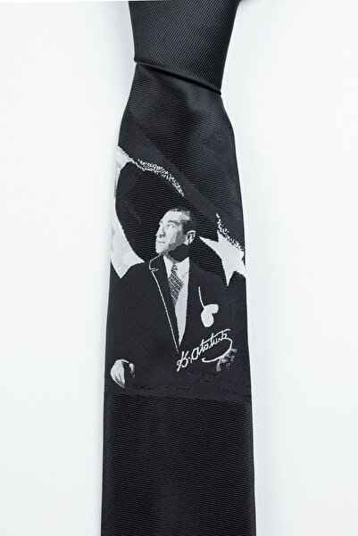 Gaffy Siyah Renk Atatürk Porteli Kravat-2