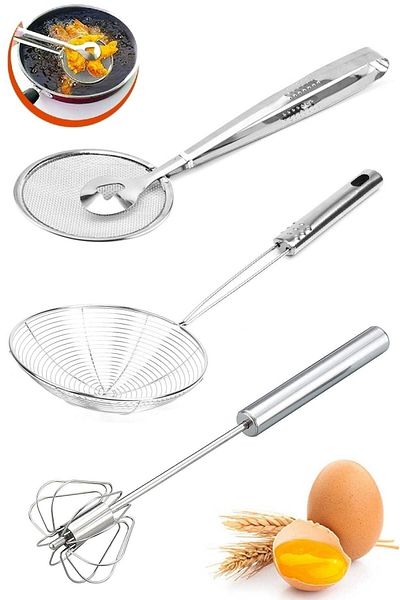 Trouvaille Service Set Ladle Colander Steel Tong Colander Strainer Frying Oil Strainer Steel Egg Beater Wire