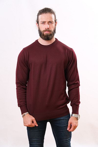 Çukurova Woolen Crew Neck Sweater - Claret Red