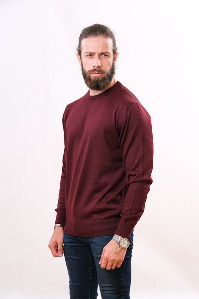 Çukurova Woolen Crew Neck Sweater - Claret Red