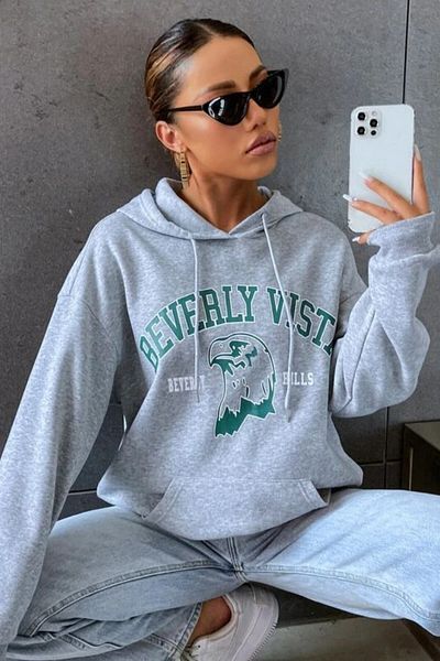MODAGEN Unisex Γκρι Beverly Vista Φούτερ με κουκούλα oversize
