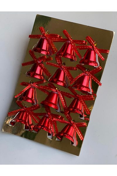 QUEEN AKSESUAR Metallic Red - 12-Piece Luxury Bell Chime Pine Tree Ornament Decoration, New Year's Eve