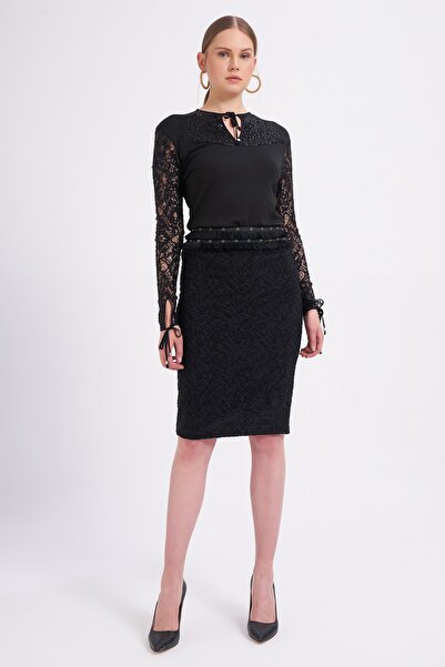 Balizza Blz-yaka Ve Kol Payet Dantelli Bluz