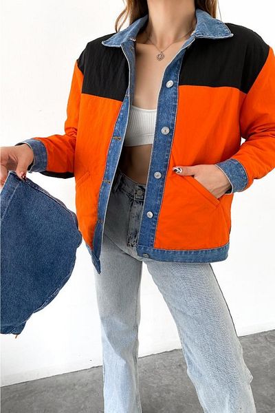 FEMELLE Palton cu glugă detașabilă, căptușită cu detalii din denim