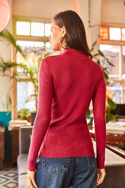 Olalook Damen-Fischerpullover mit Zickzack-Detail in Cherry Rotten Yarm KZK-19000488