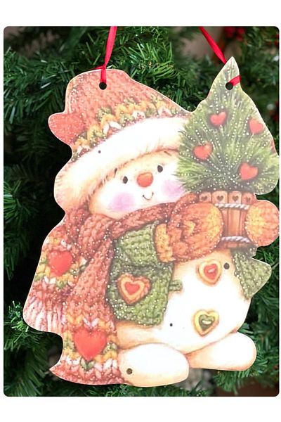 QUEEN AKSESUAR New Year Christmas Wooden Large Cute Snowman Pine Tree Door Wall Tree Decoration Ornament
