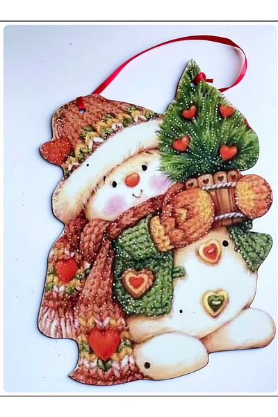 QUEEN AKSESUAR New Year Christmas Wooden Large Cute Snowman Pine Tree Door Wall Tree Decoration Ornament