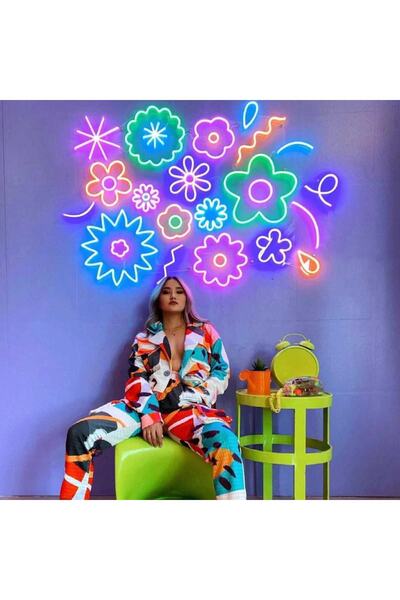 dekoraven Çiçekler Neon Tabela Neon Yazı Dekoratif Aydınlatma Ve Gece Lambası