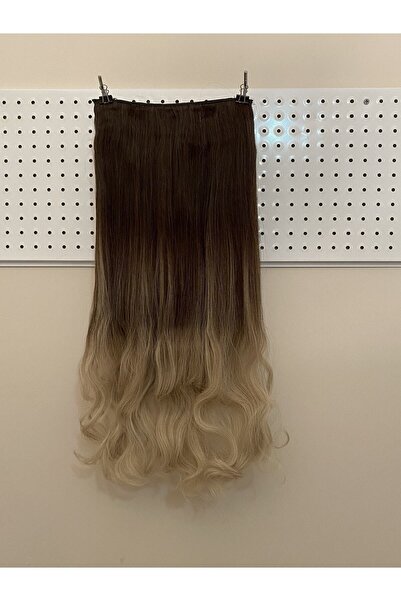 TOPRAK PERUK ملقط متموج بني غامق بلاتيني أصفر أومبري نصف قمر 75 سم