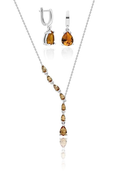 Aykat Zultanit Taşlı Gümüş Kolye Ve Küpe Gümüş Set 925 Ayar Set-412