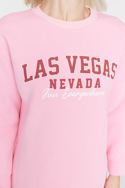Trendyol Modest Pink Slogan Printed Soft Lined Thick Knitted Sweatshirt TCTAW23TW00213