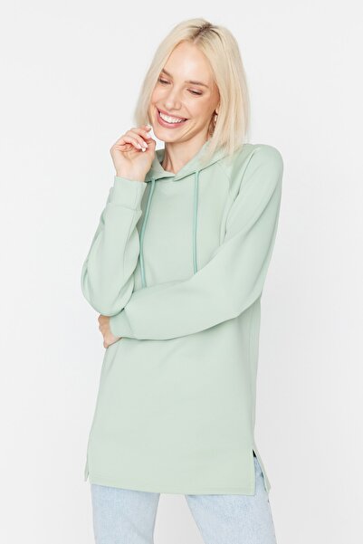 Trendyol Modest Hanorac tricotat Scuba, cu glugă, mentă, cu fantă TCTAW22TW0163