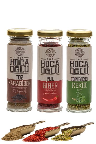 Hocaoğlu 1930 Premium Black Pepper (powder) 50 gr Chili Flakes 50 gr Ball Thyme 20 gr Set