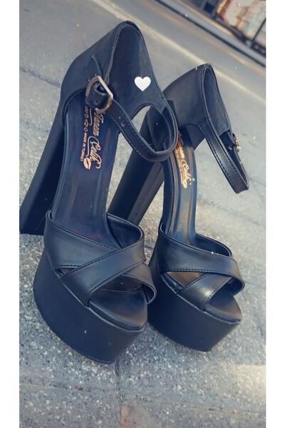 Afilli Дамски черни сандали с една каишка, на платформа, с дебела подметка и ...