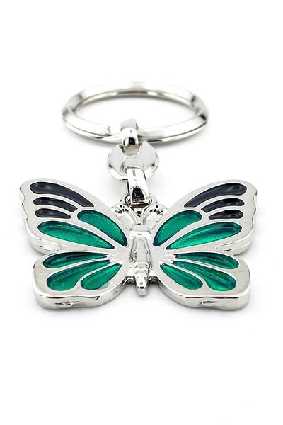 Solfera Butterfly Patterned Green Black Metal Keychain - Kc987