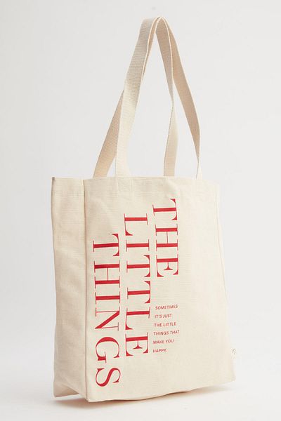 Manuka Bedruckte Canvas-Einkaufstasche „Little Things“ mit Seitenfalten