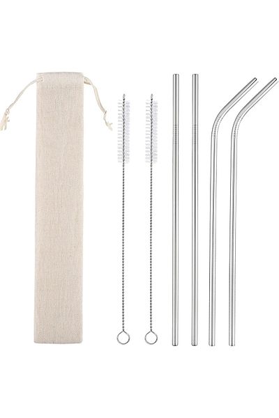 HOMENIVA Set of 4 Steel Straws with 2 Cleaning Brushes