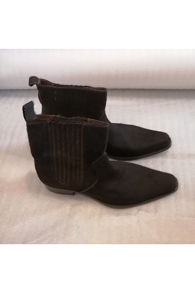 MOCASSINI Men's Genuine Leather Furry Thai Brown Side Stitched Elastic Genuine Leather Sole Cowboy Boots