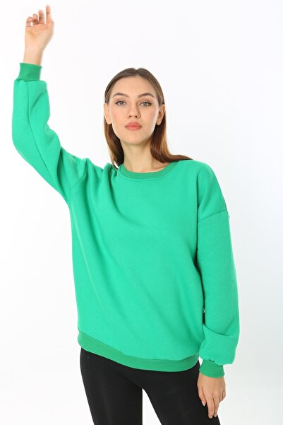 Jeevee Жіночий зелений базовий велосипедний комір без принту, прямий оверсайз...