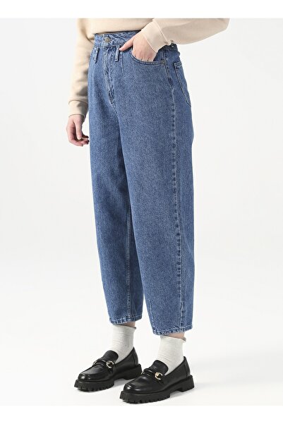 LİMON COMPANY Lemon High Waist Straight Leg Wide Fit Indigo Women Denim Pants Edmansa