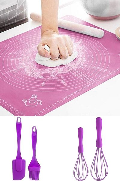 Trouvaille Silicone Dough Rolling Mat, Spatula & Brush, 2 Size Silicone Beaters Presentation Preparation