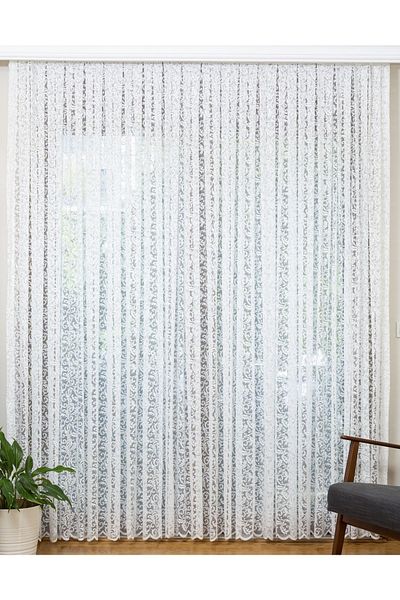 Papion Home Gürün Shawl Patterned Knitted Tulle Curtain 1/2.5 Pleated Stitched