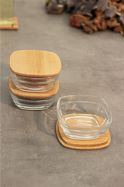 KukiWood Luna Glass Breakfast Bowl with Wooden Lid, Glass Bowl