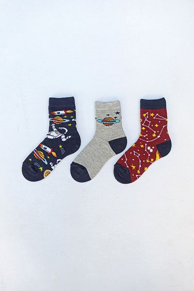 MEM SOCKS Детски чорапи с космически шарки от 3 части