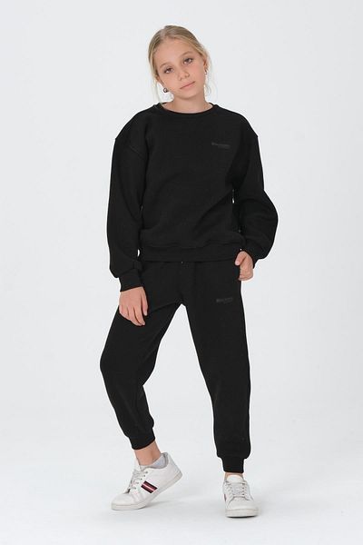 Black One Κοριτσίστικο σετ φόρμας με λαιμόκοψη με 3 κλωστές με στάμπα με λεπτομέρεια στο κάτω μέρος