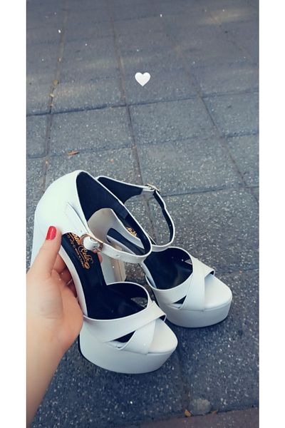 Afilli Sandale cu toc înalt pentru femei, alb, cu o singură curea, cu talpă groasă, pantofi cu toc