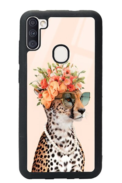 Spoyi Samsung M11 Influencer Leopar Kedi Tasarımlı Glossy Telefon Kılıfı
