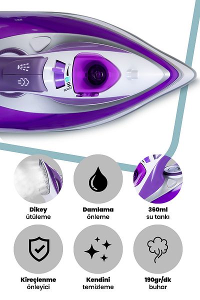 GOLDMASTER Deluxe 3000 Watt Ceramic Sole Professional Turbo Boost Feature 190 gr Effective Shock Steam Iron